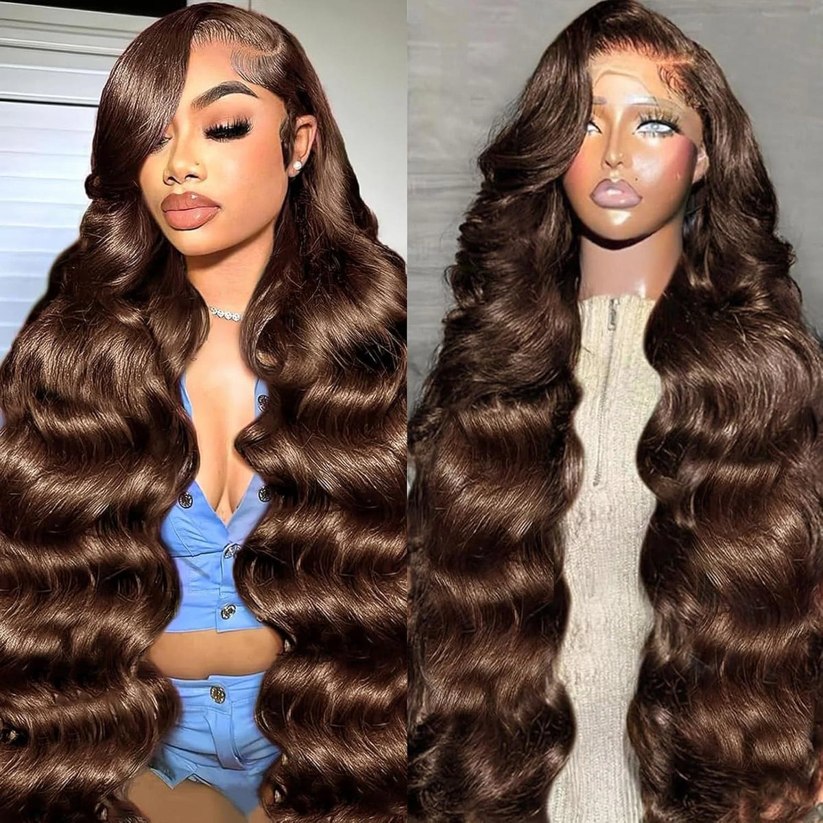 46 Inches Body Wave #4 Chocolate Brown 13x6 HD Lace Frontal Wigs  #4 Colored  Chocolate Brown Human Hair Wigs For Women hair