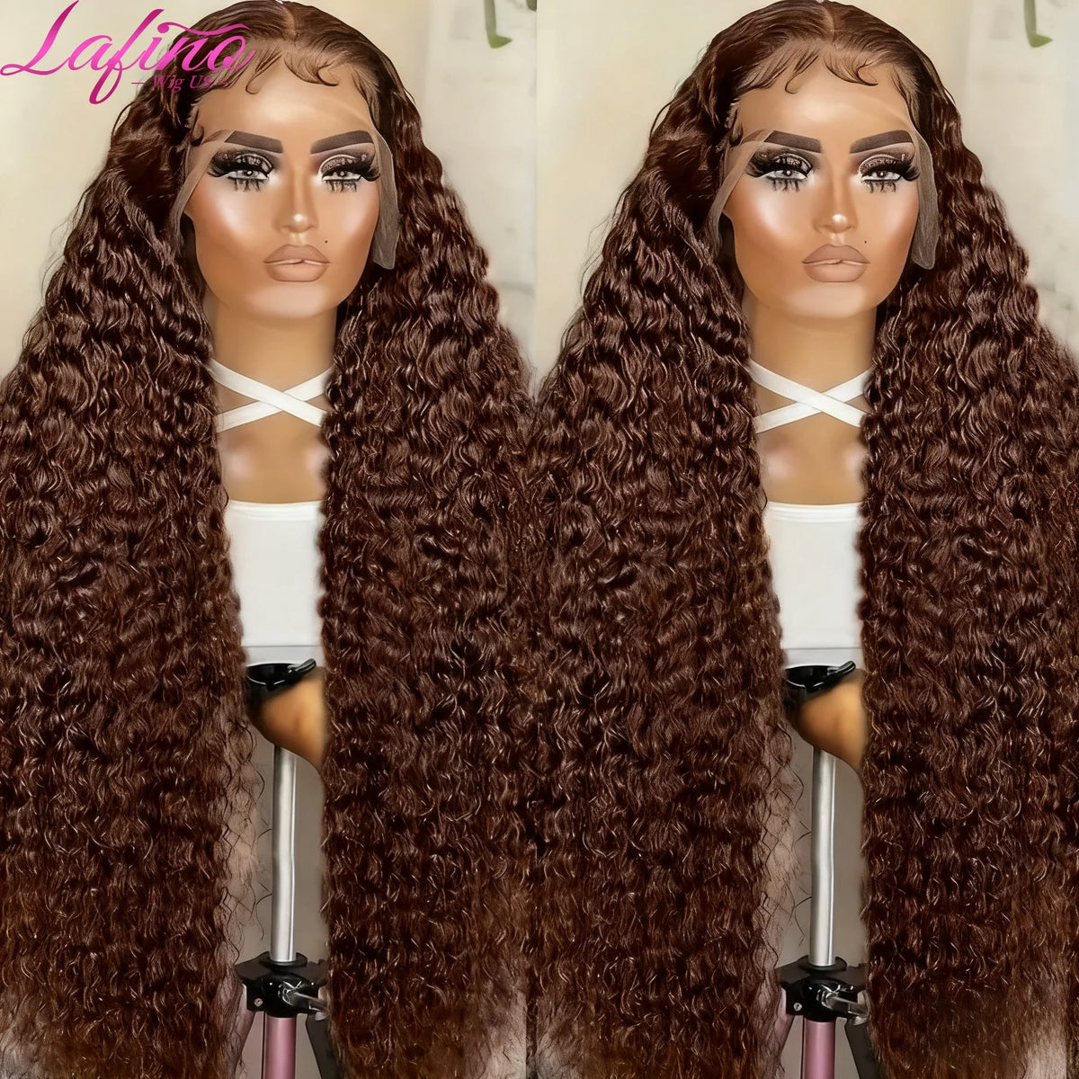 Chocolate Brown Curly Wave 13x6 Hd Lace Human Hair Wig 30 38 Inch Water Wave Human Hair Wig 13x4 Frontal Wig Hd Lace #4 Colour
