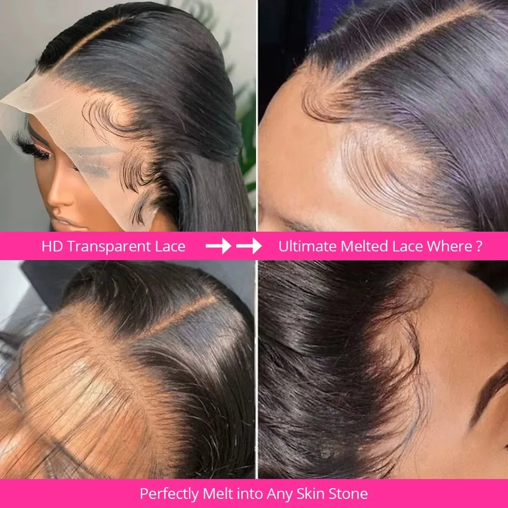 30 40 Inch 13x4 HD Transparent Bone Straight Lace Front Wig 200 Density Brazilian 13x6 Lace Frontal Wigs Human Hair For Women
